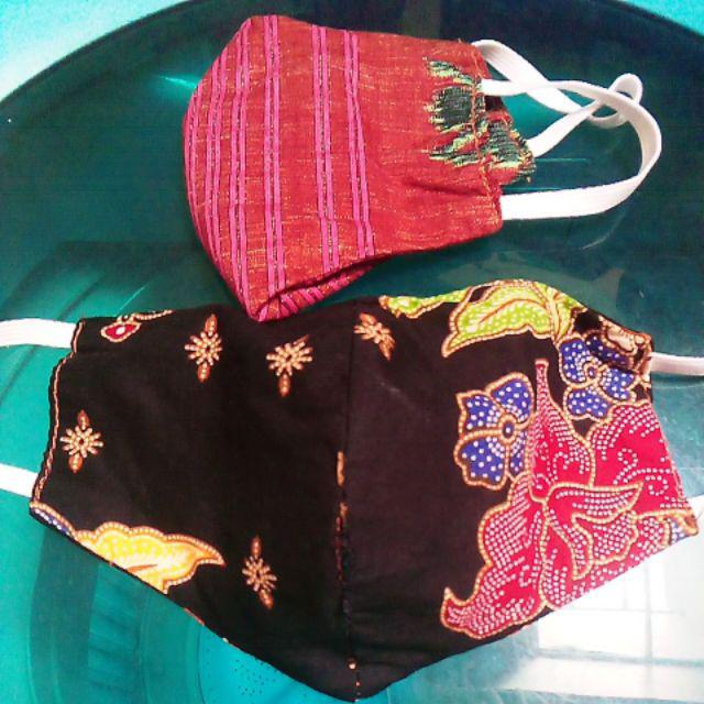 Masker kain batik  keris  model duckbill tali karet LUSINAN 