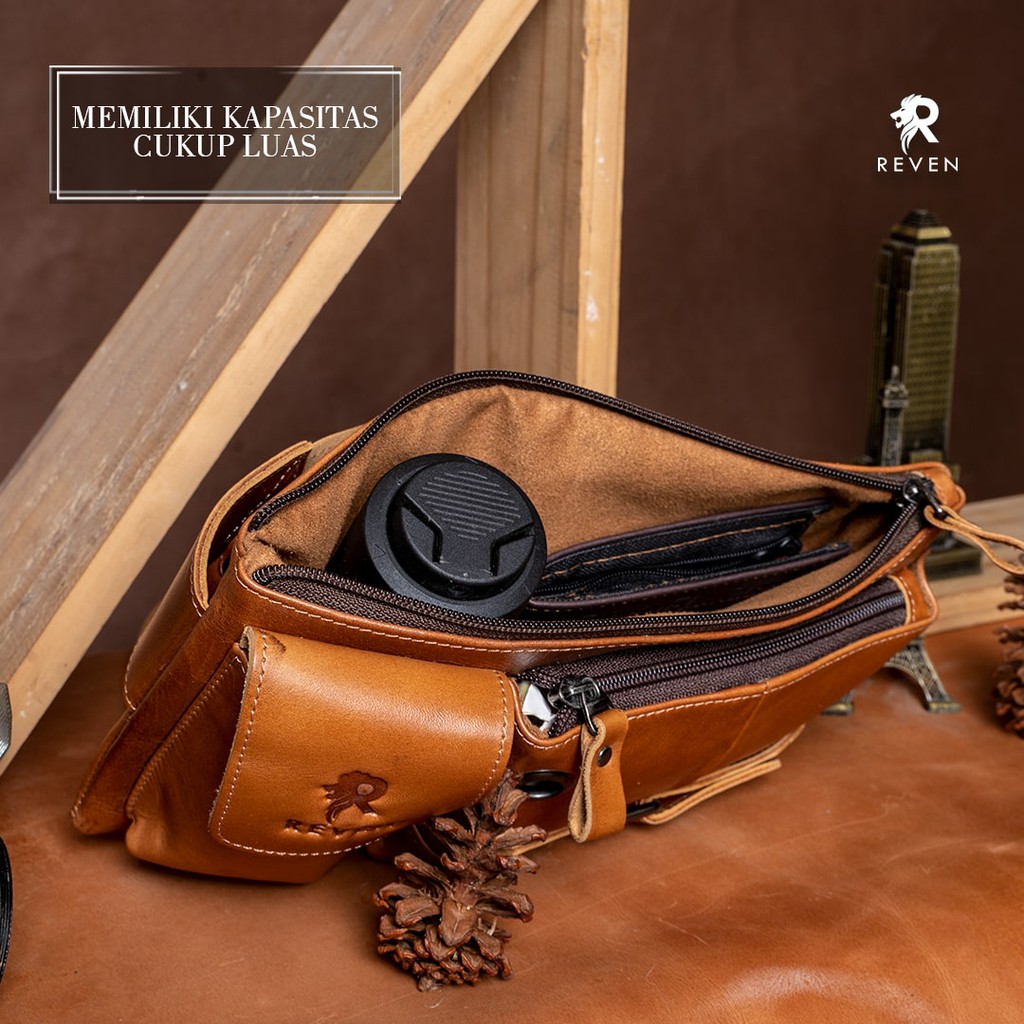 REVEN LEATHER - Waistbag pria Waistbag Multifungsi kulit Asli