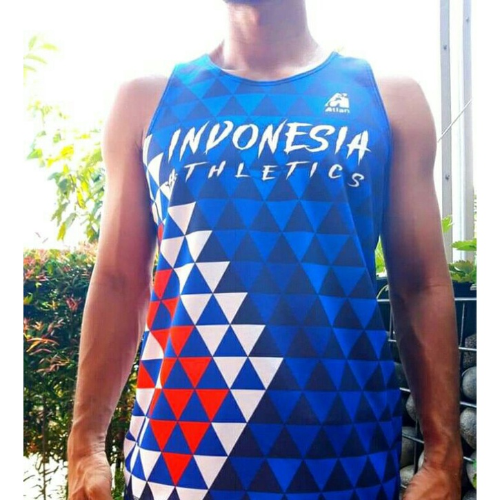 atasan olahraga lari singlet print atlan motif Indonesia athletic