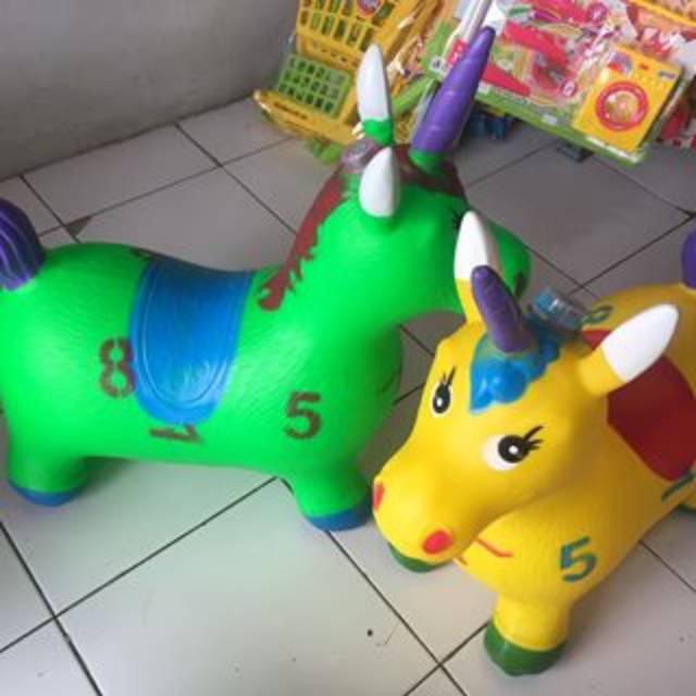 Mainan Kuda Jumping Unicorn - Hewan Tunggang Karet Tanduk Anak Edukasi