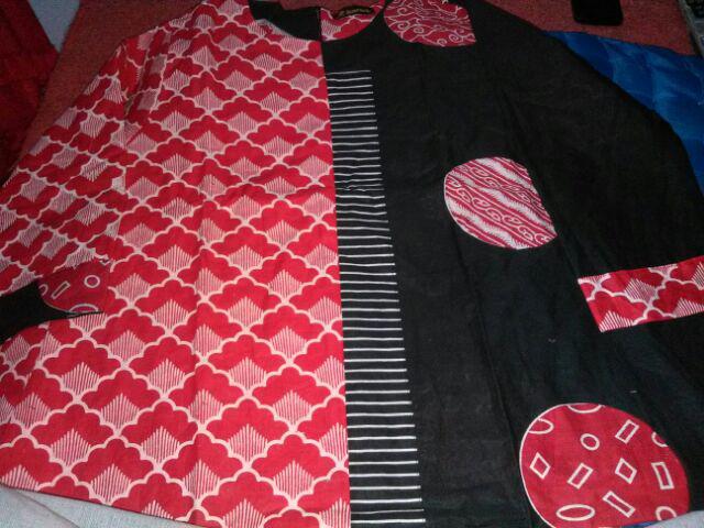 Tunik Nadine Tunic Batik Modern Seragam Kerja Kantor Wanita Murmer Cantik Keren Lucu Katun Merah