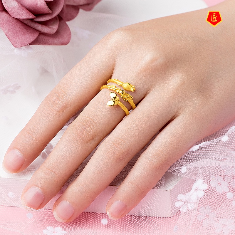 [Ready Stock]Double Circle Gold Butterfly Rose Ring Elegant Simple