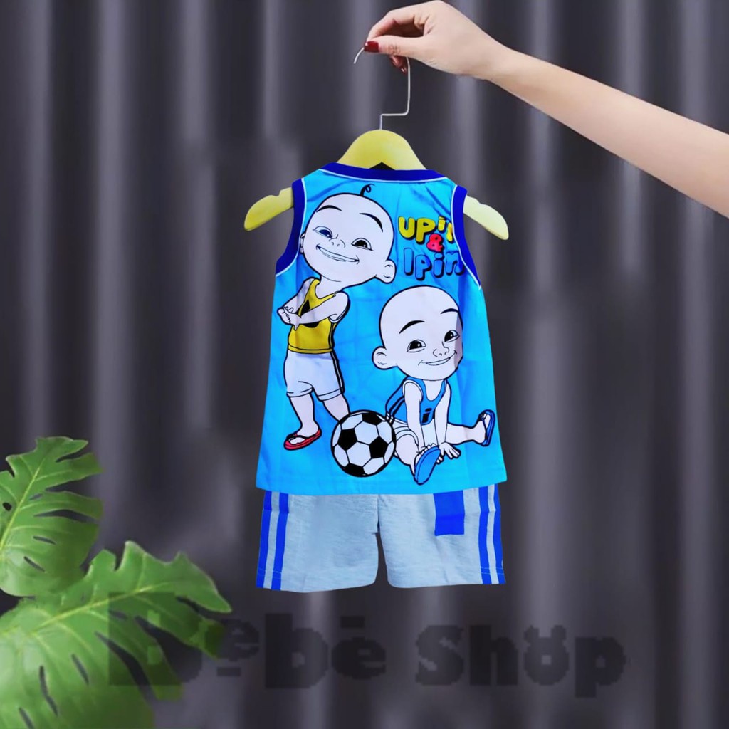 Setelan Baju Kaos Singlet Upin Ipin Anak Umur 1 - 10 Tahun Atasan Pakaian Anak Murah