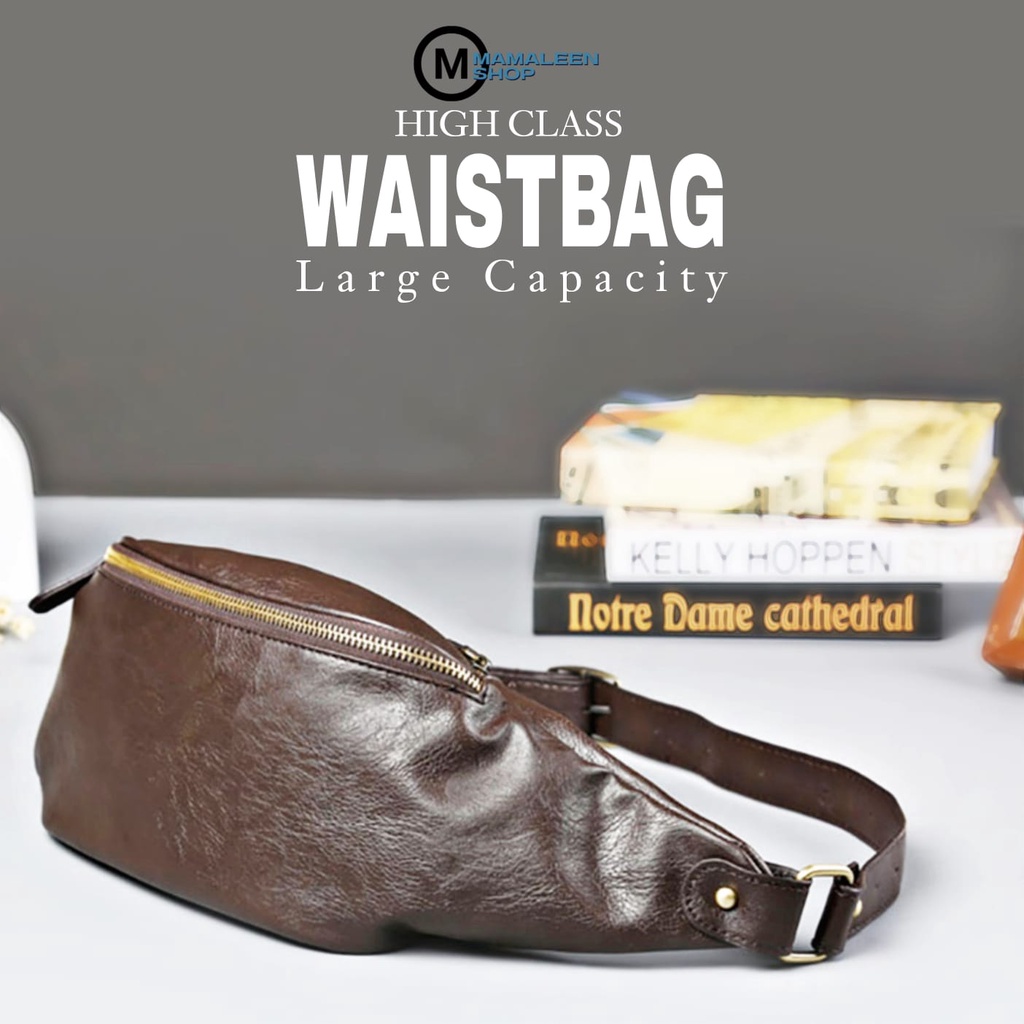Tas Selempang Waistbag Pria Wanita Import Kulit Tas Pinggang Slempang Dada Depan Cowok Cewek Polos H