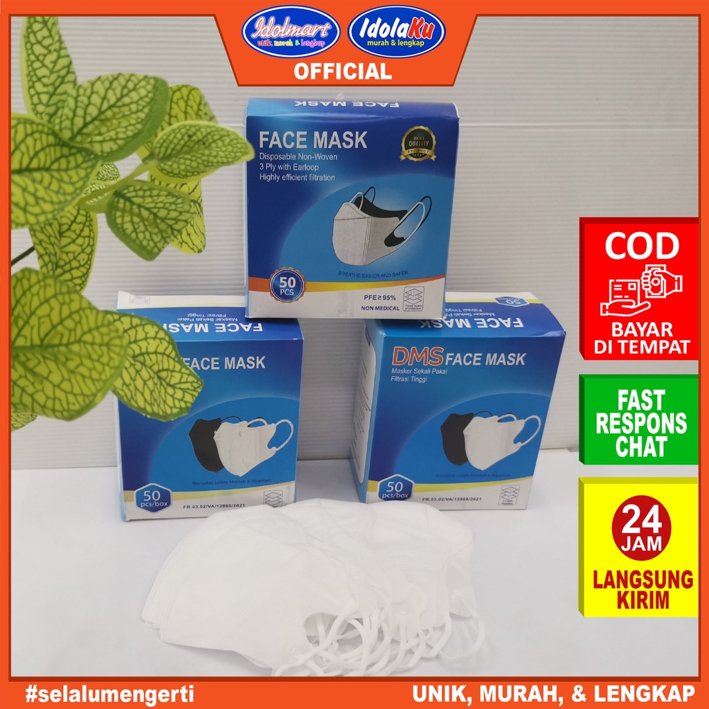 IDOLMART Masker Duckbill Garis 3PLY / Mudah Bernafas &amp; Lembut 50 pcs + Box Surabaya