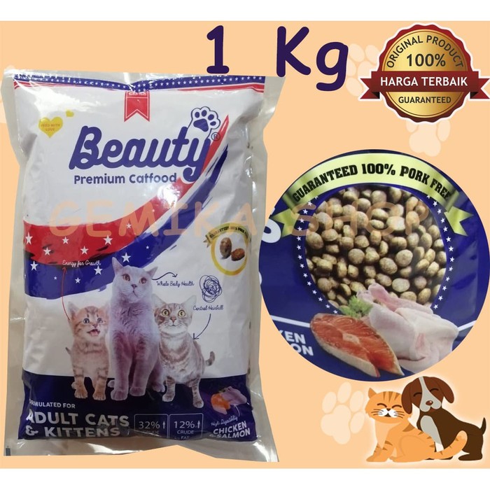 MAKANAN KUCING BEAUTY 1 KG - PREMIUM CAT FOOD KITTEN &amp; ADULT