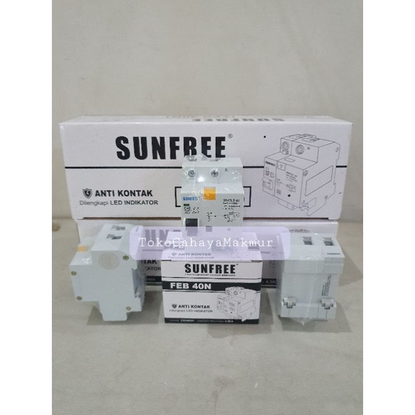 Anti Kontak / ELCB 2 Pole 40A 40 Ampere Sunfree + Led Indikator SNI