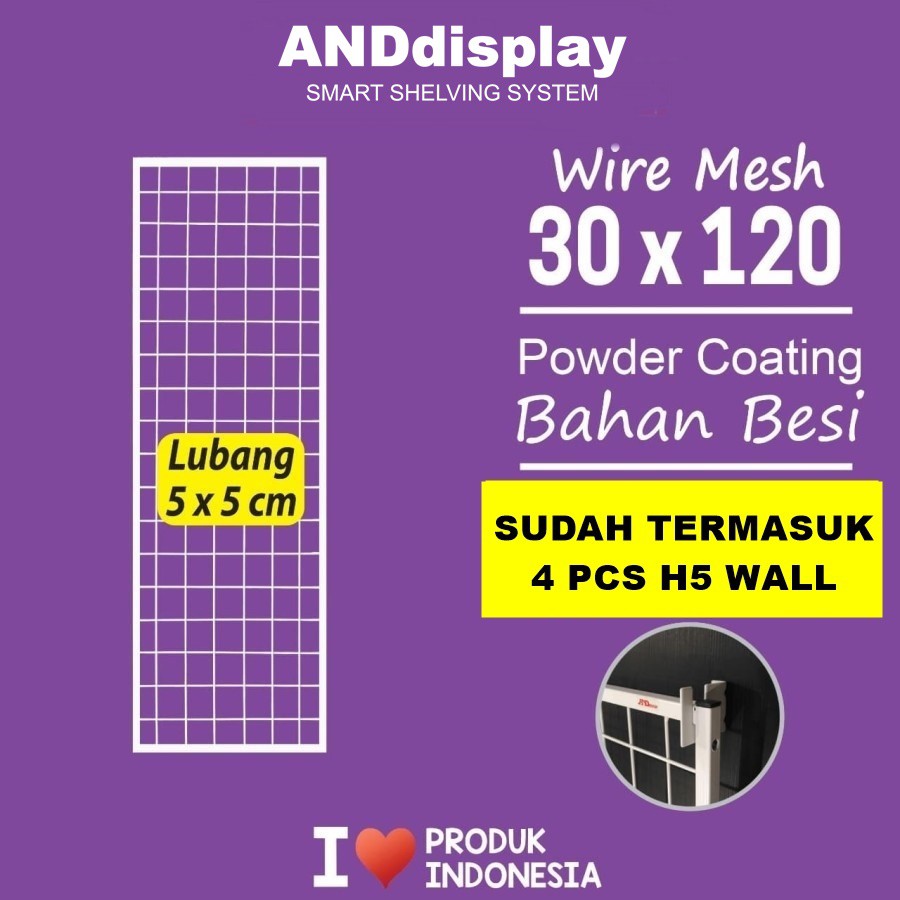 WIREMESH 30X120CM PLUS H-5 WALL RAM DISLPAY CANTOLAN DINDING ANDDISPLAY