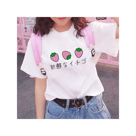 MYSTIQUE.ID-BAJU STRAWBERRY PINK T-SHIRT LUCU DAN AESTHETIC