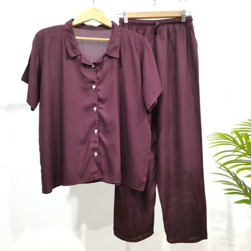 PIYAMA KANCING POLOS | PIYAMA RAYON POLOS-KCPD BLACK MAROON