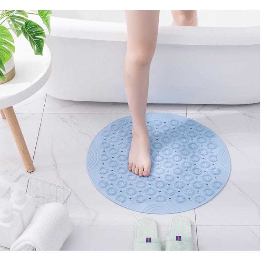 PVC Round Shower Bath Mat / Keset Kamar Mandi Bulat Anti Slip Suction