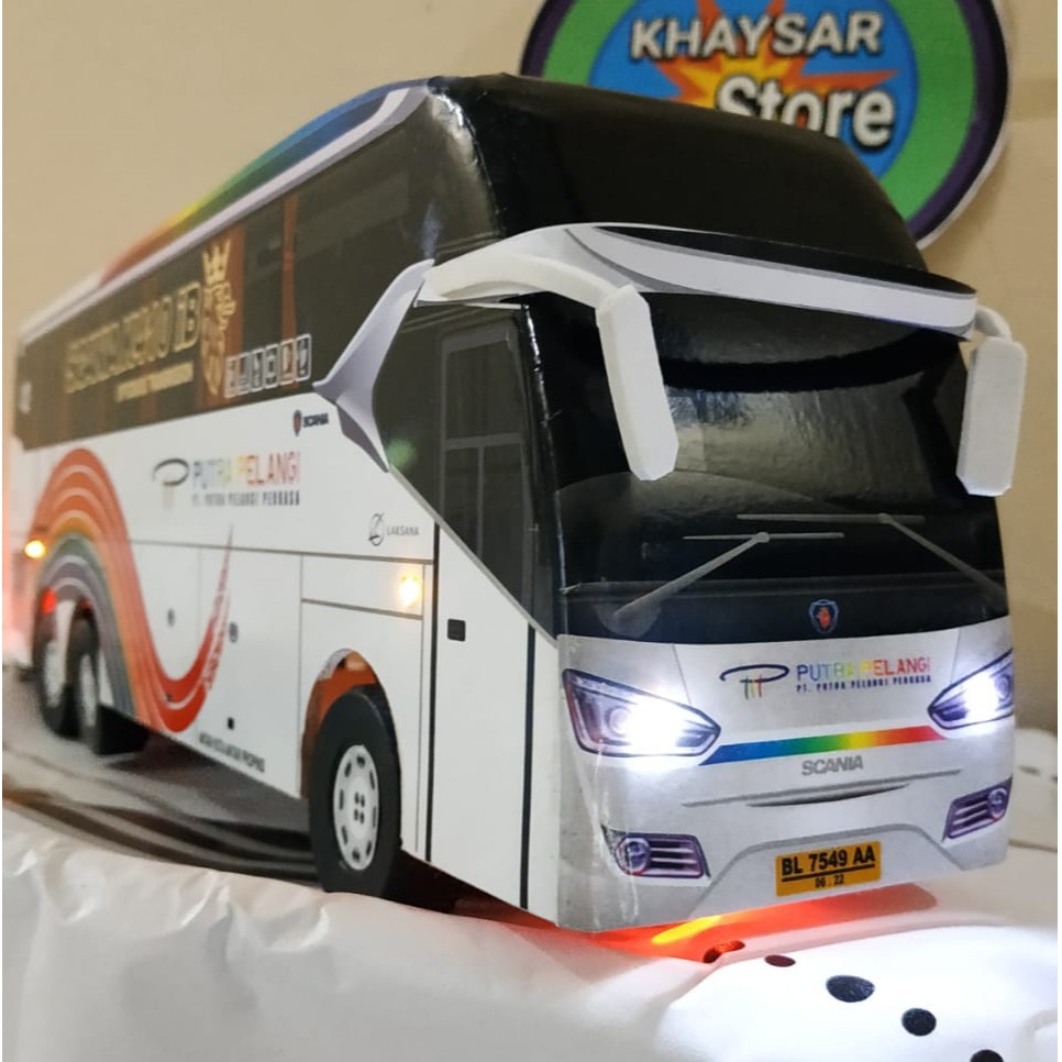 miniatur Bus bis /mainan bus bis Putra Pelangi Double Decker lampu