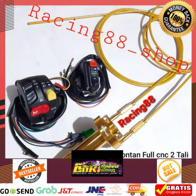 Murah Gas Spontan full cnc 2 Kabel Gas Serat Aktif + Saklar KTC sonic satria fu GSX Vixion Ninja250