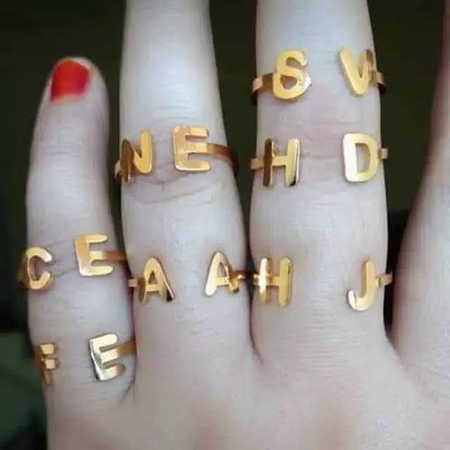 Cincin nama inisial lapis emas 24k