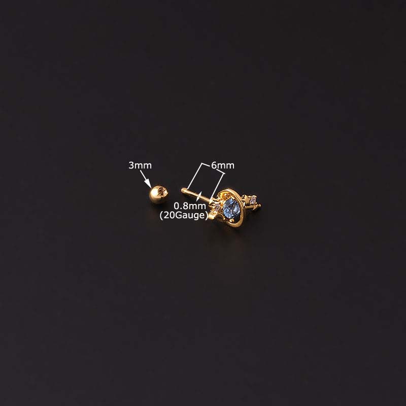 1pc Anting Tindik Tulang Rawan Telinga Bahan stainless steel Dengan zircon