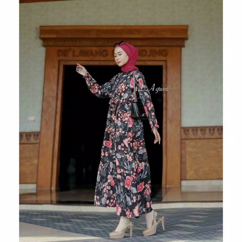 GAMIS SYAFIRA HITAM RAYON MARVELA  //PREMIUM BUSUI LD 105-110 PJ 130 / CALLA MAXI DRESS / GAMIS BUSUI  /   HOMEDRESS