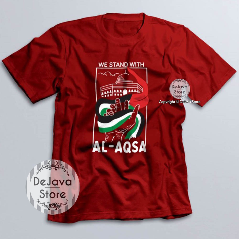 Kaos Dakwah Islami Palestina We Stand With Al Aqsa Palestine Baju Distro Santri Muslim Tshirt - 8184-MAROON