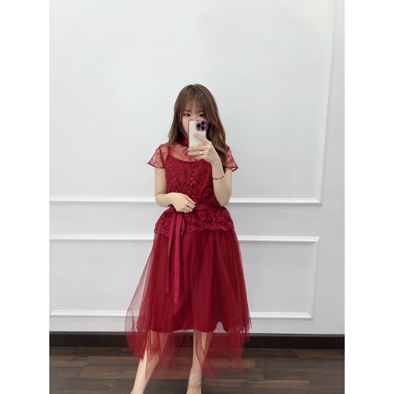 Keisya dress / Setelan tunik brokat / Quenna dress / Dress pesta brokat / Dress tile / Maxi dress / 