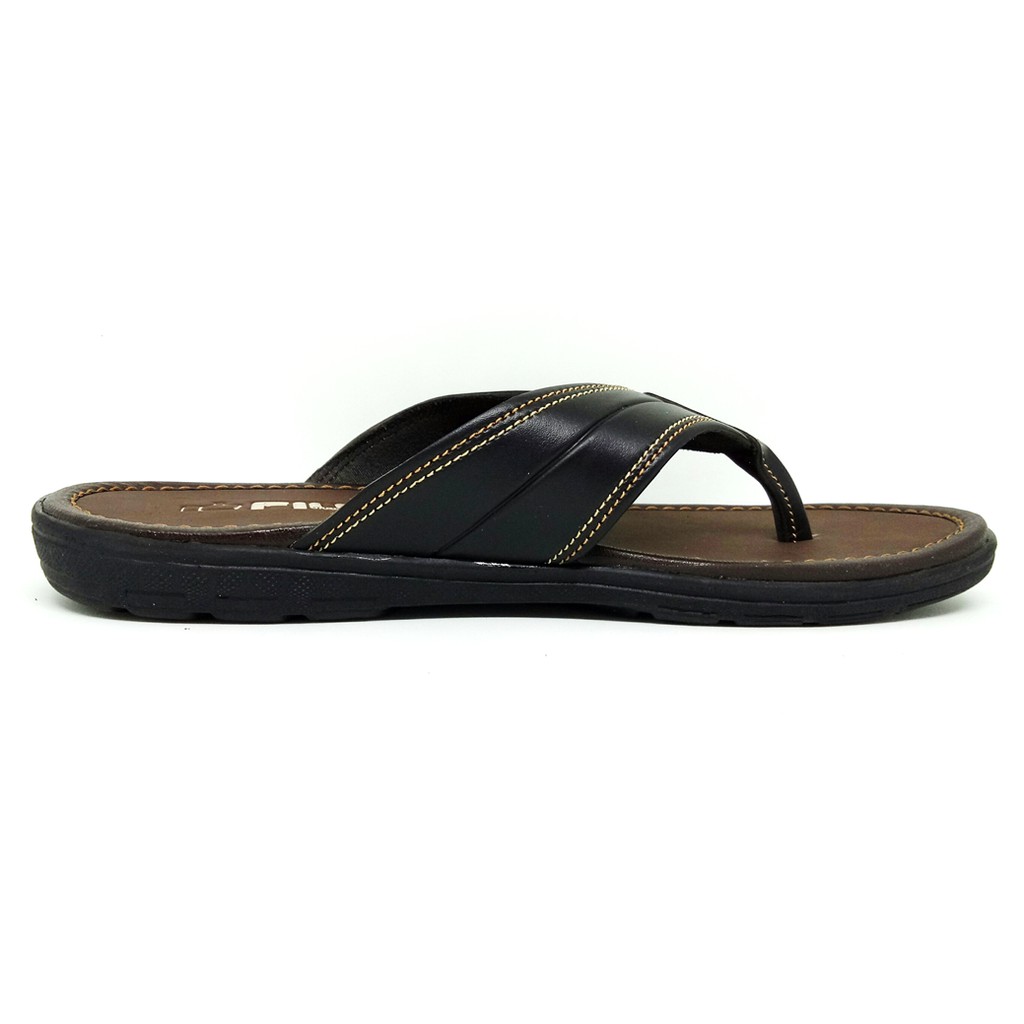 FIURI - Sandal Pria Japit Hitam - Sendal Jepit Casual Kulit Selop Cowok Laki-Laki