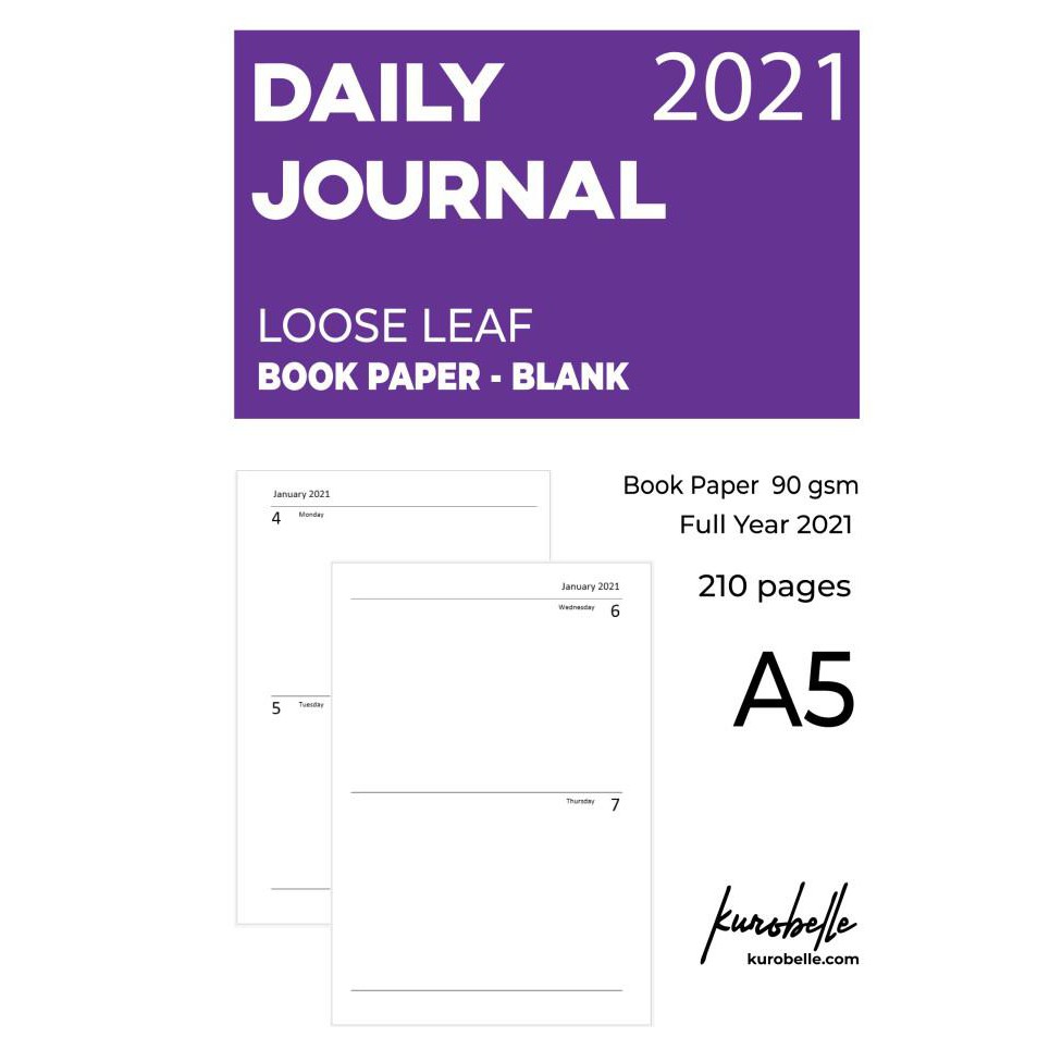 

DAILY JOURNAL 2021 LOOSE LEAF A5 PLANNER NOTEBOOK NOTEPAD DIARY AGENDA - B.PAPER - BLANK Kode 608