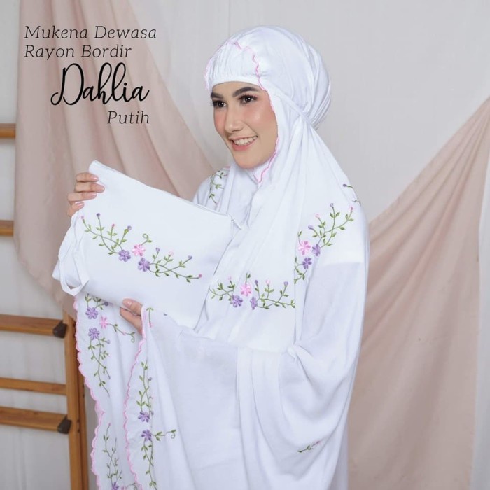 MUKENA DEWASA RAYON BORDIR DAHLIA PUTIH