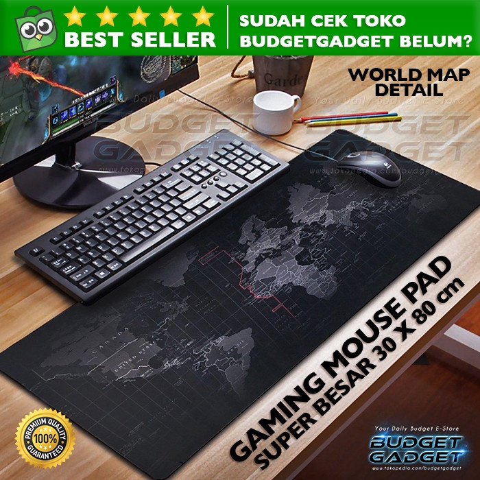 Gaming Mouse Pad Besar 300 x 800 mm Motif Peta Dunia