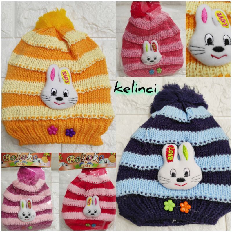 Topi rajut BUNGA POM POM anak bayi perempuan