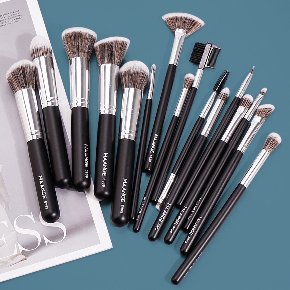 MAANGE 16Pcs Professional Makeup Brush Set Aluminum Tube Super Soft Fluffy Beauty Brushes