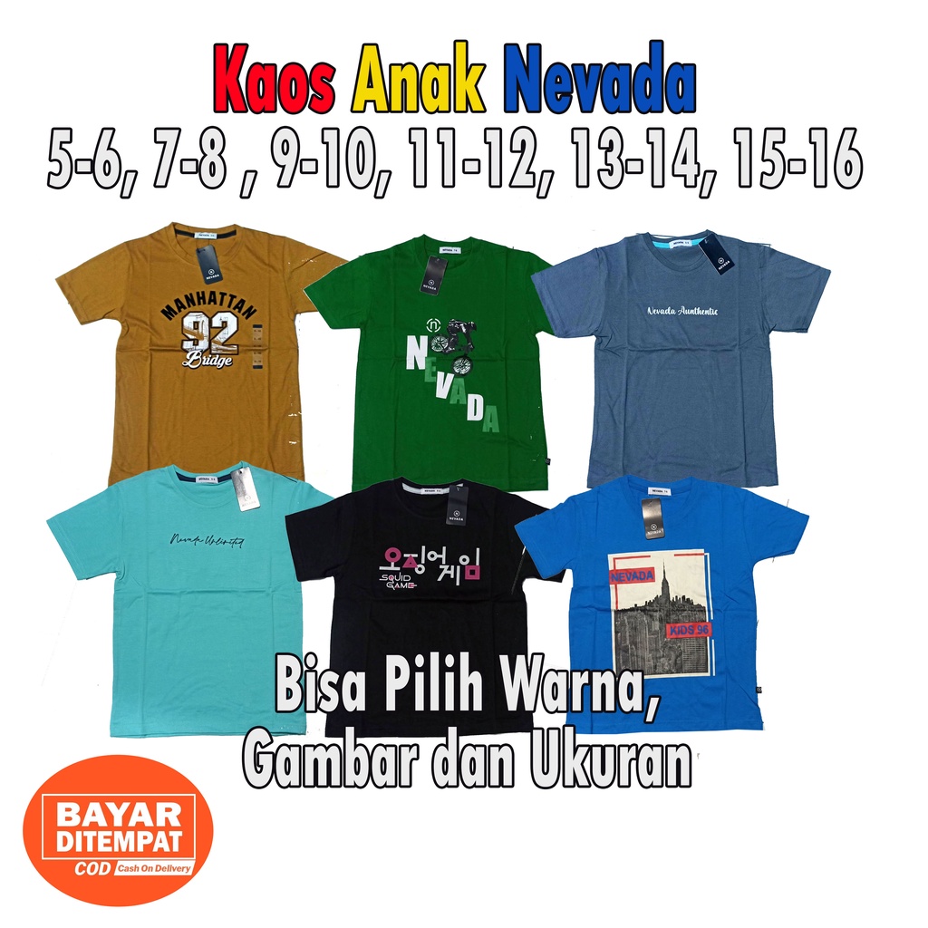 Kaos Nevada Kids Pakaian Anak Branded Nevada Junior Pilih Motif size 5 6 7 8 9 10 11 12 13 14 15 16