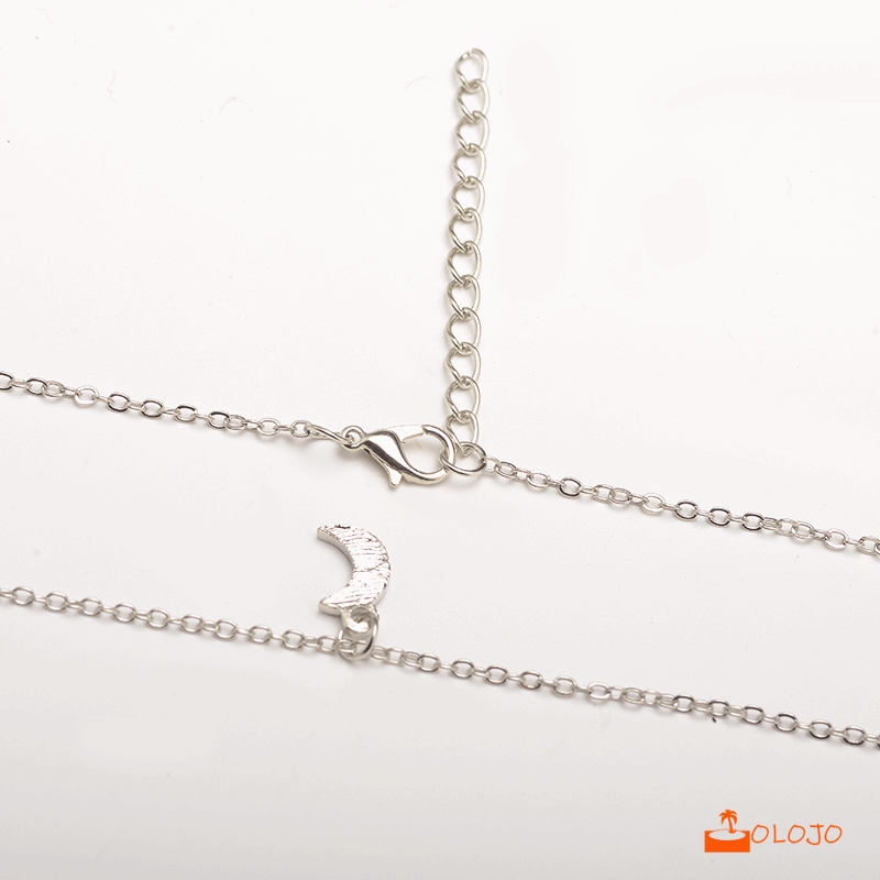 OLOJO  Moon Pendant Necklace Rhinestone Jewelry Dengan Rantai Pendek Klavikula Kalung Berlian Chain