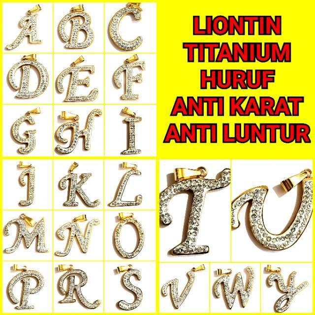 Liontin Titanium Kalung Huruf - Bandulan Emas Alfabeta Abjad A D E F M I M N R S V W Y - Aksesoris