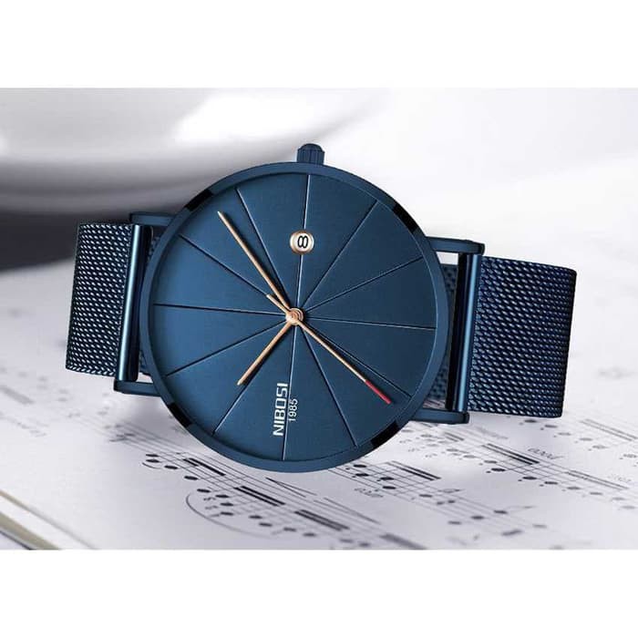 Jam Tangan Pria Tipis Original NIBOSI Ultra Thin 2321 Anti Air Biru