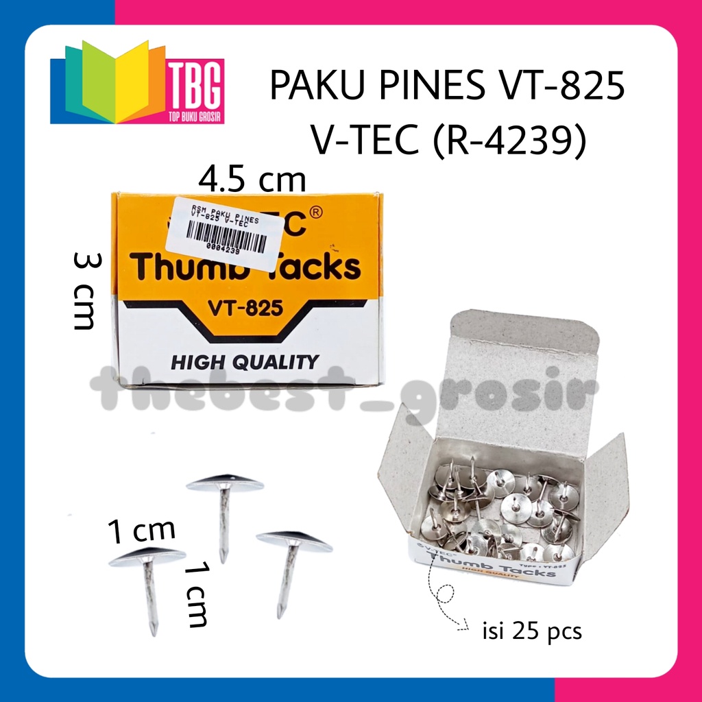 

1 KOTAK PAKU PINES VT-825 V-TEC (R-4239) THUMB TACKS PAYUNG KECIL