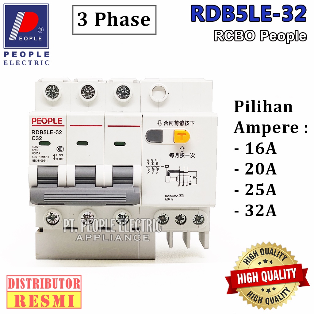 RCBO PEOPLE DZ47LE-32 / RDB5LE-32 3P 16A, 20A, 32A