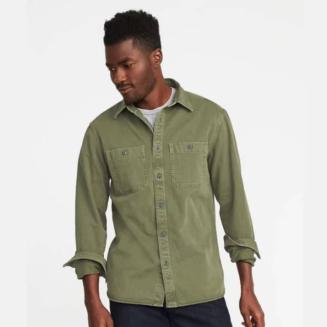 Kemeja pria OLD NAVY Garment-Dyed Utility Shirt Oxford Olive ORIGINAL (XS)