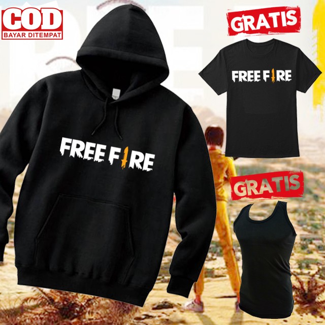 Jaket Sweater Hoodie FF FREE FIRE Premium GRATIS KAOS DAN SINGLET / Sweater Pria /Hoodie Pria MOBILE
