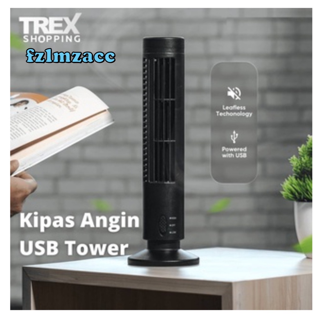 TaffHOME Fan Kipas Angin USB Tower Leafless Ultra Quite - Hitam