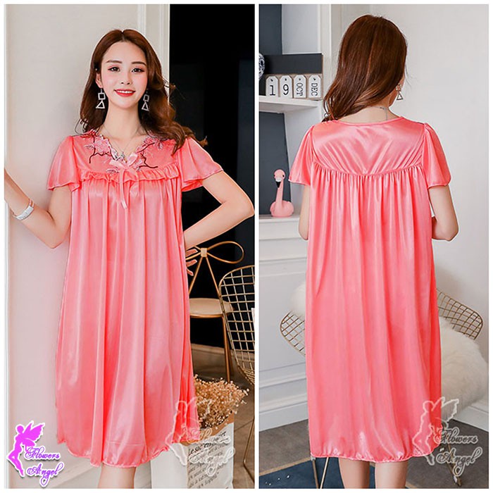 Daster Baju Tidur Wanita Satin Jumbo Big Size Sexy Sleepwear-Watermelon
