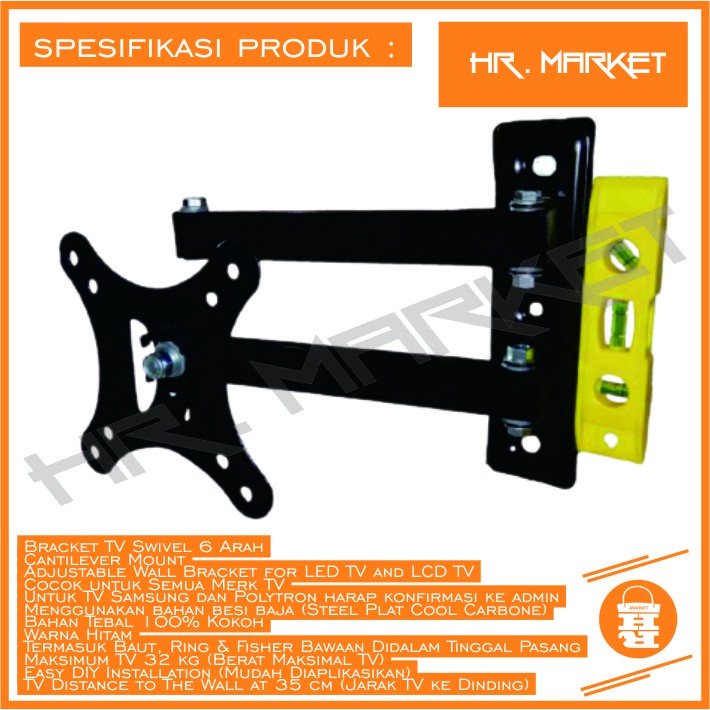 Bracket Monitor 24 19 21 17 Tv Led Braket Lcd Gantungan TV 14 - 28 Inch Swivel Wall Breket 2 Lengan