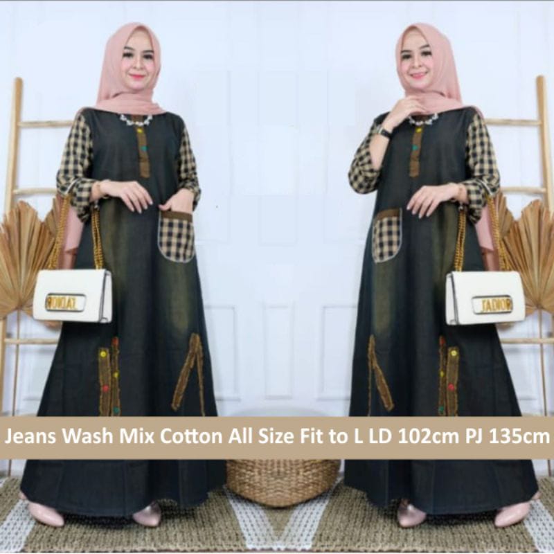 GAMIS JEANS LEVI'S DENIM KOMBINASI KATUN PREMIUM // GAMIS JEANS WANITA TERBARU // GAMIS WANITA KEKIN