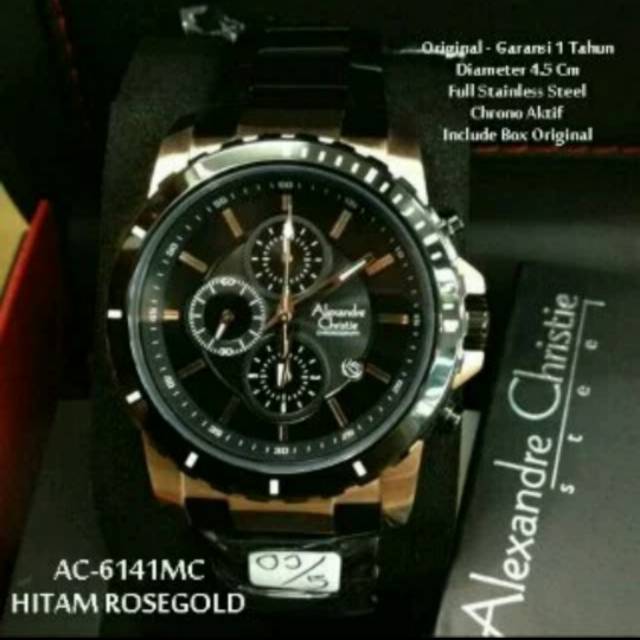 Jam tangan Pria Alexandre Christie 6141 Black Rose Gold