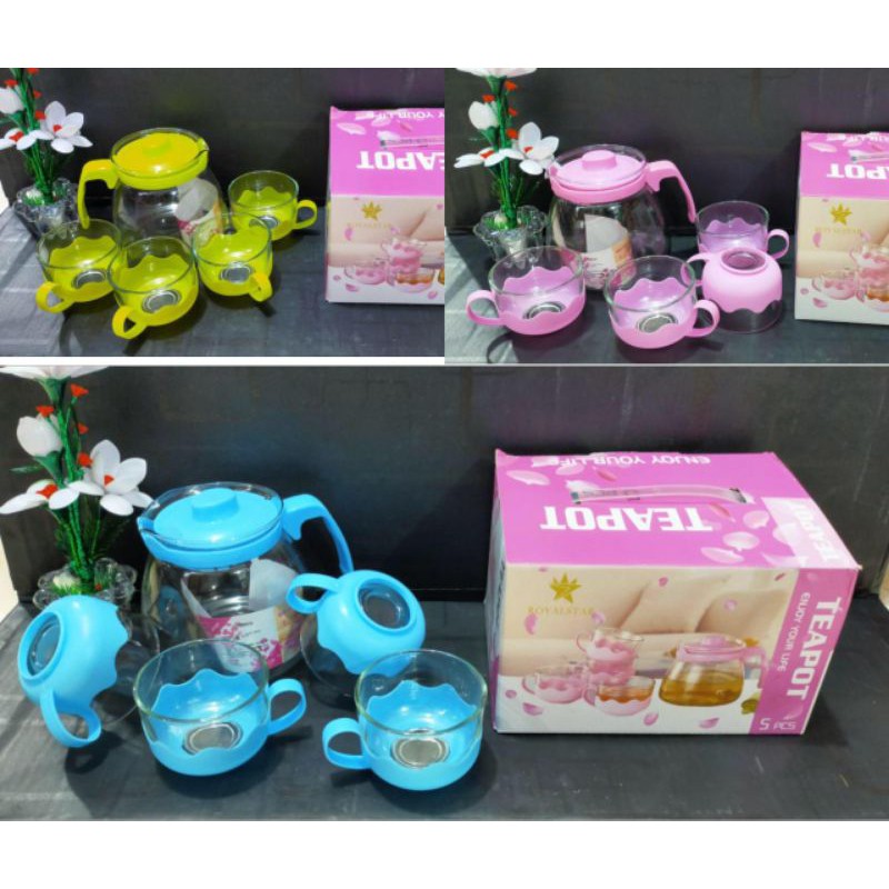 Tea Pot Set 5 in 1 - Teko Set Cangkir Kaca - Tea Pot Kado