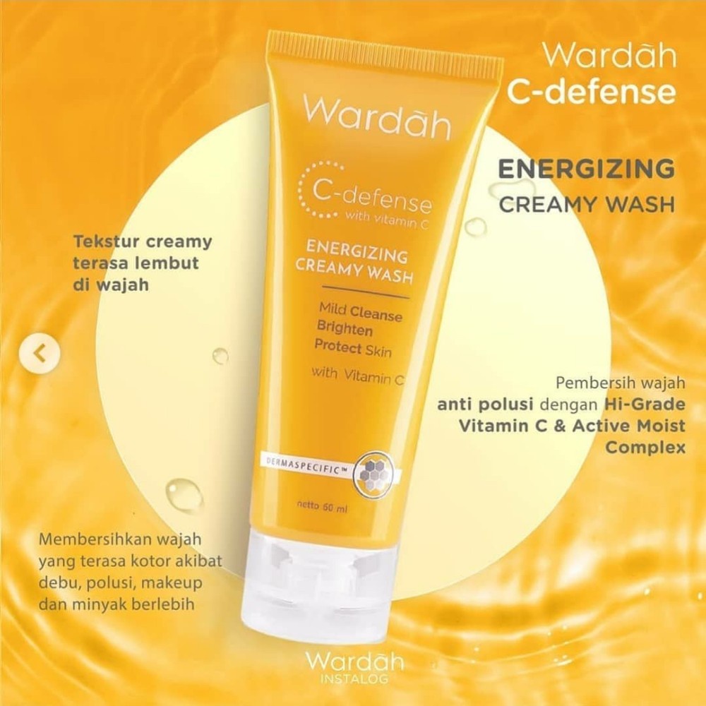 Wardah C Defense Energizing Creamy Wash Sabun Pembersih Wajah 60ml -  100ml