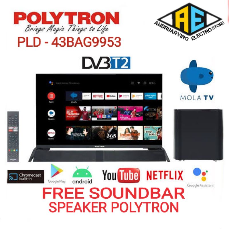 LED TV POLYTRON SMART ANDROID DIGITAL TV 43INCH PLD 43BAG9953
