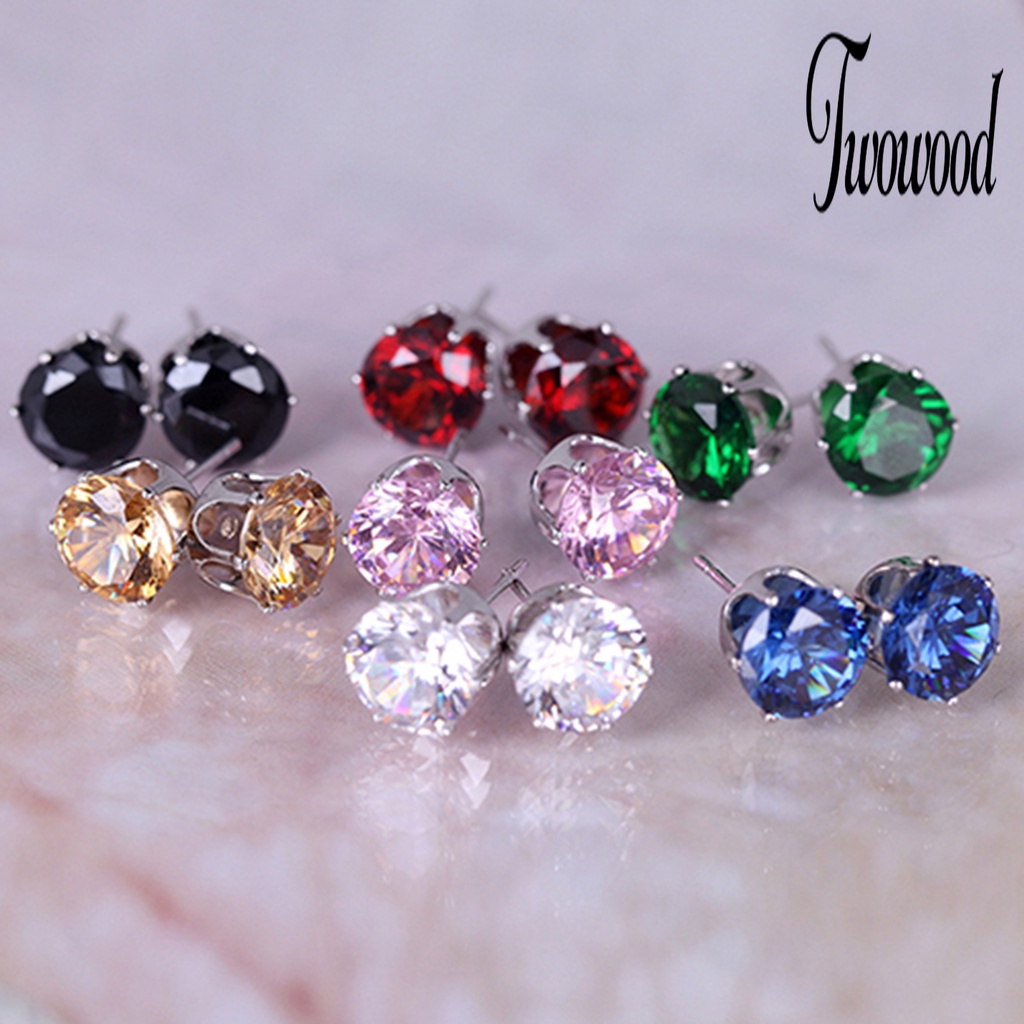 Anting Stud Cubic Zirconia Bentuk Bulat Gaya Elegan Untuk Kencan