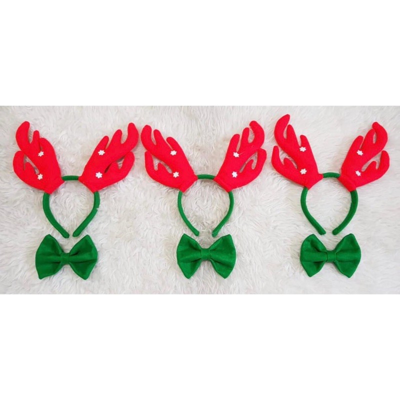 Bando Rusa Natal Merah Hijau Rudolph Raindeer Dasi Kupukupu Bow Tie Merry Christmas Deer