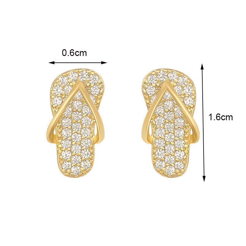 Anting Tusuk Desain Sandal Selop Mini Warna Gold Hias Kristal Untuk Wanita