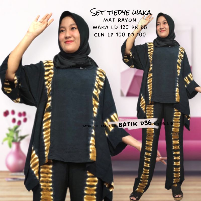 setelan celana wanita  rayon murah waka tiedye etnik trdisional handmade hitam obral.