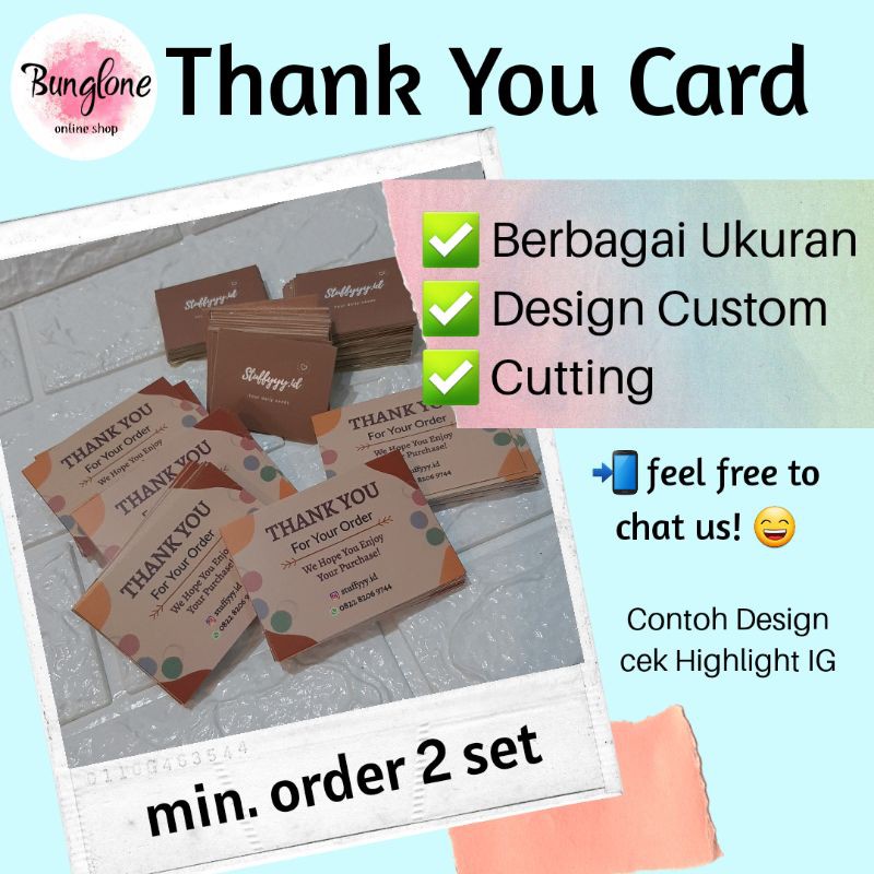 

[min 2] Thank You Card/ Kartu Nama Custom Murah Berbagai Size [bungloneolshop]