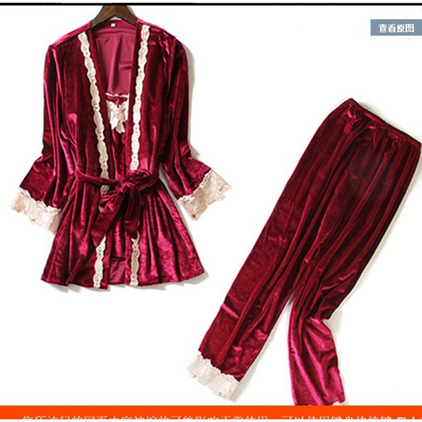 Vee-pajamas baju tidur 3 in 1 beludru kimono/seserahan/baju tidur-3